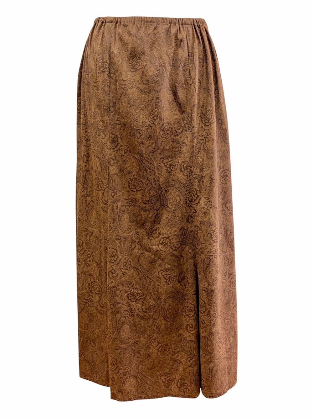 Tantrums Womens L Brown Faux Leather Maxi Skirt Embossed Elastic Waist
